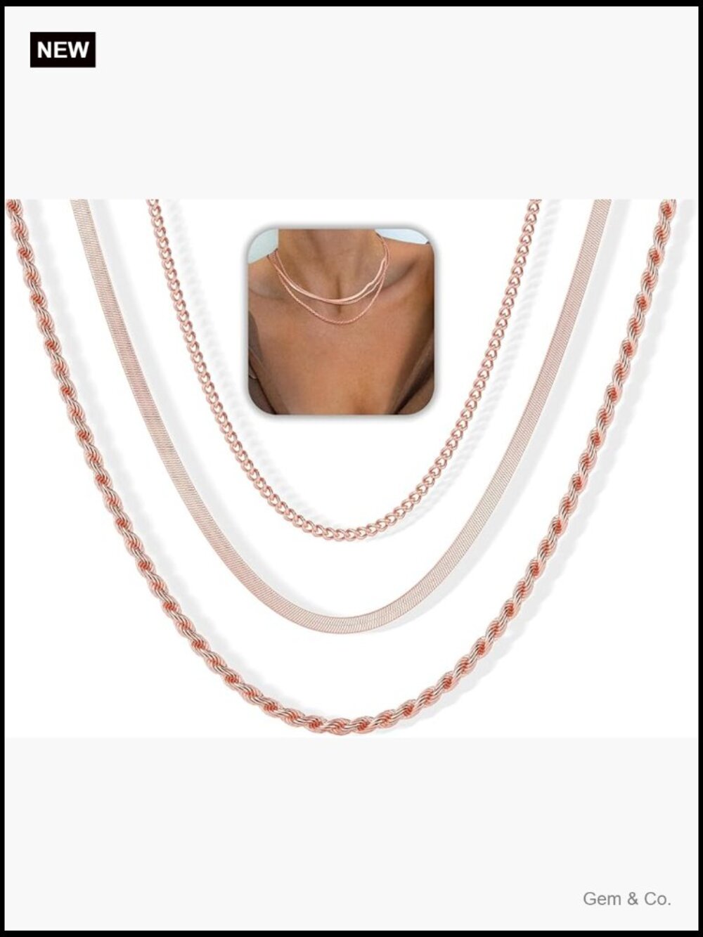 Layered Necklace Set Herringbone Snake Cuban Rope Dainty Choker